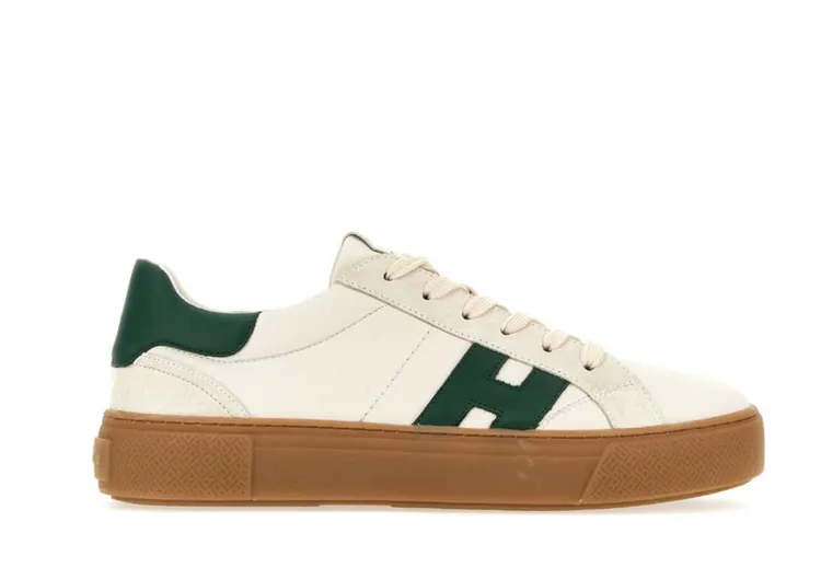 HOGAN Crosswind拱廊米與倫巴底運河綠logo皮革男士休閒鞋，1萬7600元。品牌提供