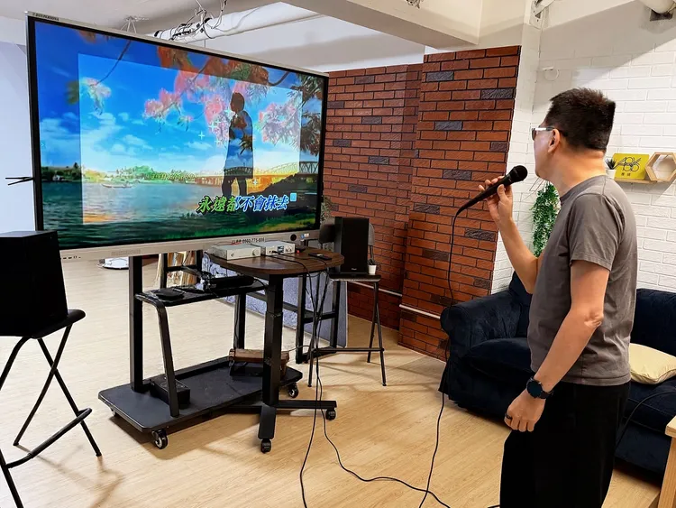 FIESTA數位混音機配雙麥克風組合，將客廳原地升級專業KTV。業者提供
