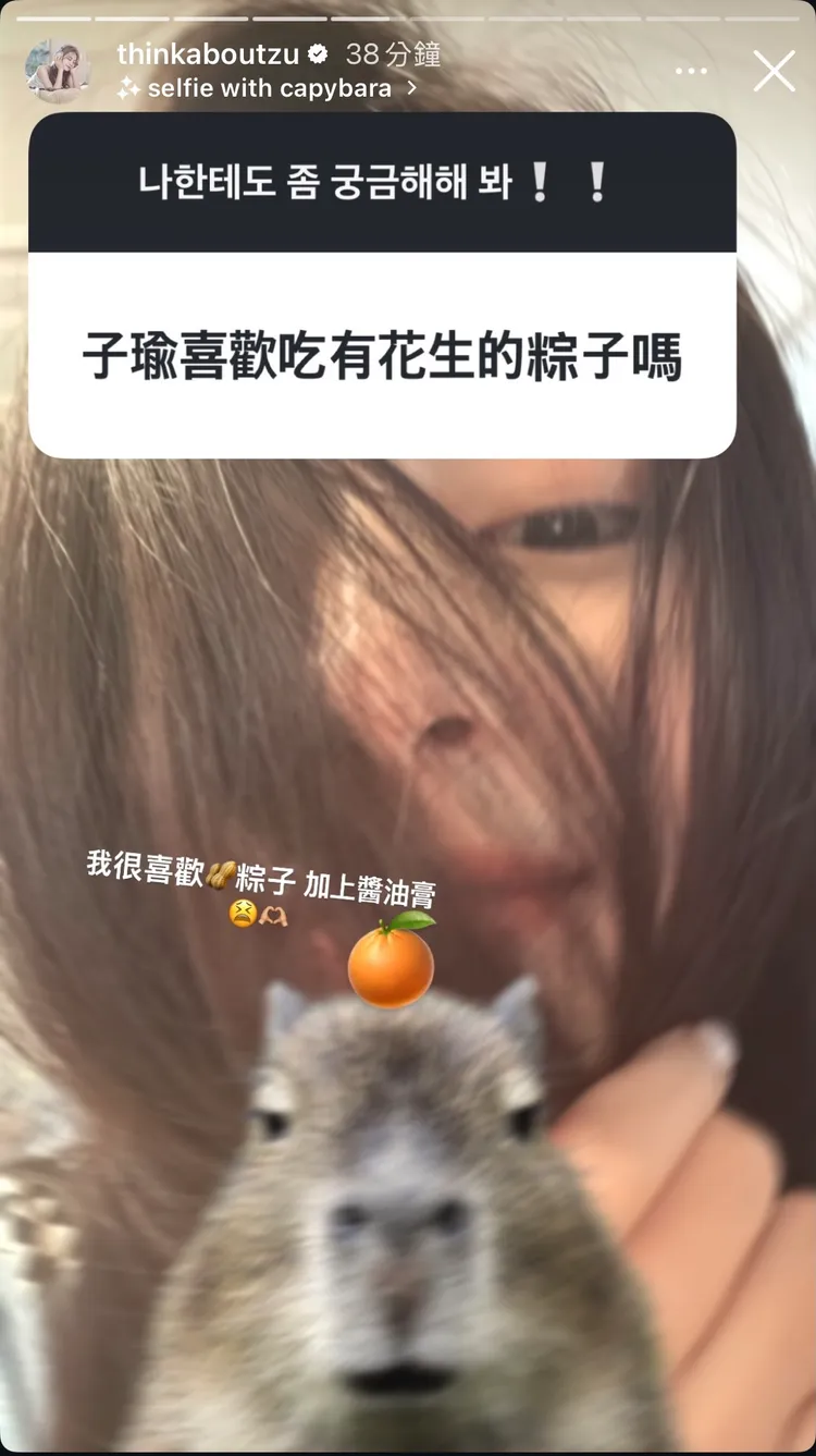台灣粉絲更在意子瑜吃花生粽加醬油膏，讓甜辣醬派崩潰。翻攝周子瑜IG