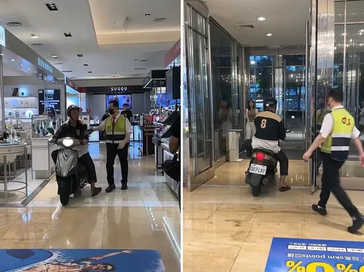 台中超狂阿北騎機車闖新光三越　保全也攔不住！櫃姐看傻眼