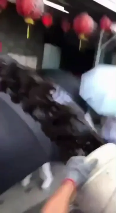 男子搭著小貨車朝玄濟宮潑灑穢物。翻攝畫面
