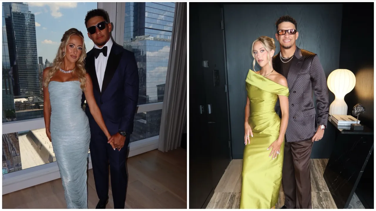 泰勒絲好老公Travis Kelce的戰友兼摯友Patrick Mahomes（左圖右、右圖右），戴兩款Hublot腕錶參加世紀婚禮。翻攝IG