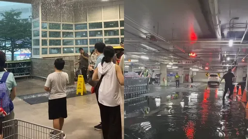 扯！Costco中和店被雨彈炸出「水濂洞」　賣場內漏水