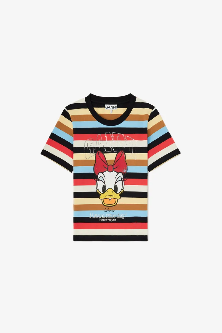 GANNI x DISNEY條紋黛西鴨貼身短袖上衣，7800元。品牌提供