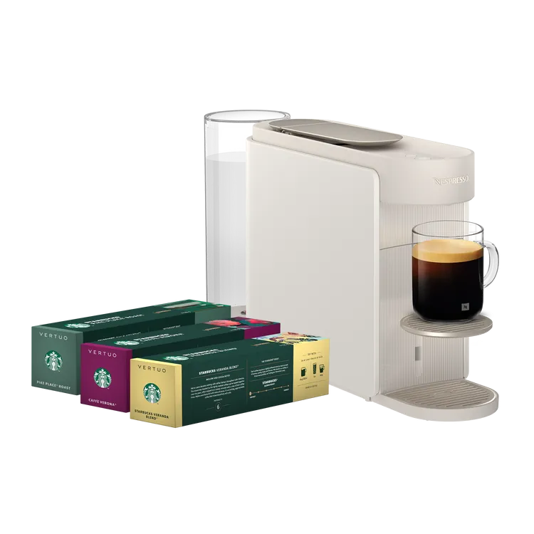 全新上市的星巴克®Nespresso Vertuo系列咖啡膠囊，搭配Vertuo UP晨露白。業者提供