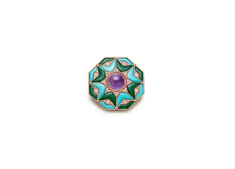 BVLGARI Eclettica系列 Cosmati Kaleidoscope 頂級玫瑰金彩寶與鑽石胸針。品牌提供