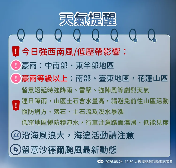 天氣提醒。氣象署提供