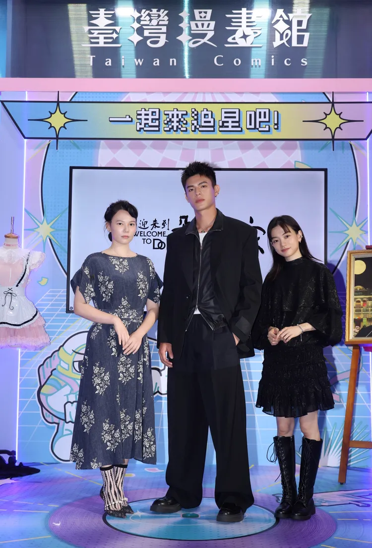 動畫電影《歡迎來到朵莉之家》身兼演出與配音的三位主角，（左起紀培慧、邱以太、姚愛寗）。天水時代有限公司 提供