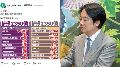 民進黨列舉「不普發現金能做多少事」　網朝聖：2026最大臉腫