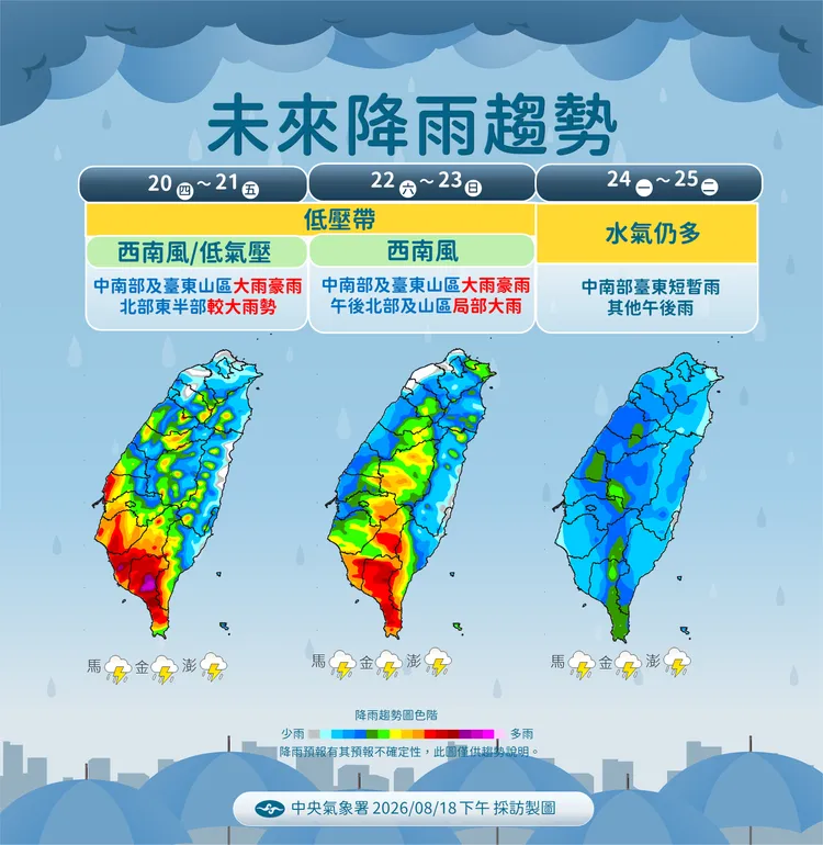降雨趨勢。氣象署提供