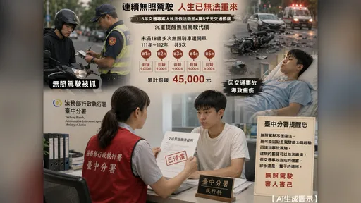 台中少年5度無照騎車被查獲　欠4.5萬元不繳！竟是車禍癱瘓3年