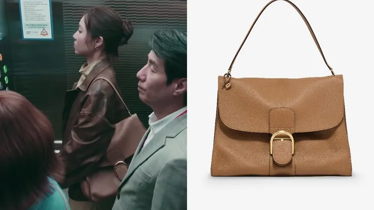 孔孝真（左圖左2）以棕色皮衣搭配肉桂棕色調的Brillant Tempo L。左圖翻攝MBC、右圖品牌提供