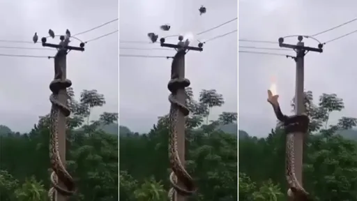 驚人影片｜巨蟒偷襲電桿鴿子　獵物沒事反而獵手掛了