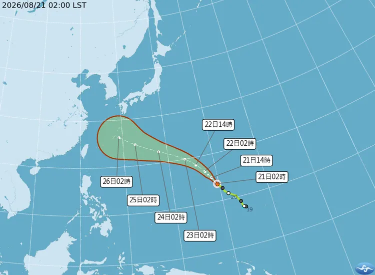 輕颱「沙德爾」最新（21日2時）動態。中央氣象署