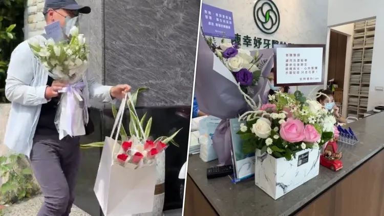 事件發生開始，陳幸妤診所就陸續有支持者送來鮮花加油打氣。合成照