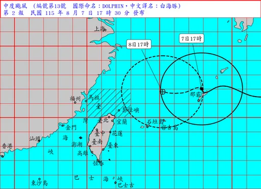 中颱白海豚明後天最接近　台中以北防豪雨