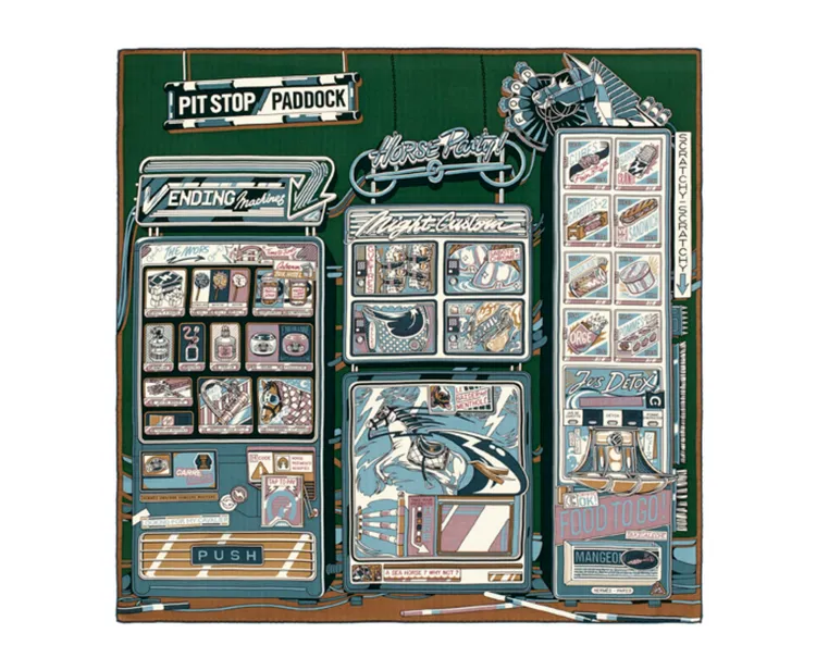Pit Stop Paddock圖紋印花喀什米爾與真絲混紡方巾 (100 x 100 公分) ，3萬7500元。品牌提供