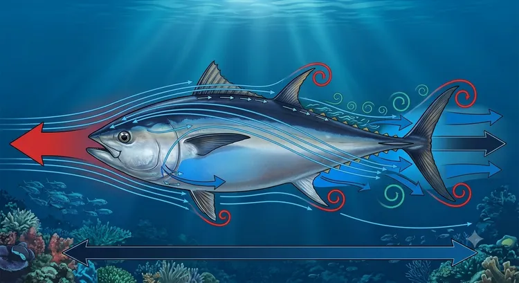 海中霸主鮪魚靠著流線型的身形，暢遊海洋。AI生成經編輯核對。