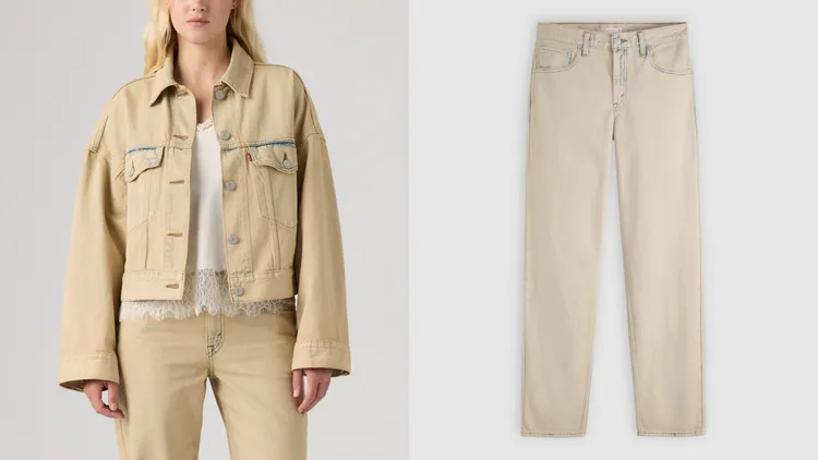 Levi’s®復古寬鬆短版丹寧夾克（左）3990元、Loose Taper寬鬆錐形丹寧褲（右）4390元。品牌提供