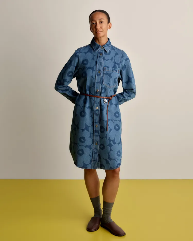 Marimekko Maridenim系列Unikko游霓可印花襯衫式洋裝，1萬7900元。品牌提供