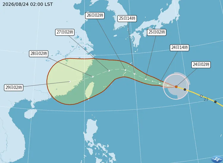 沙德爾暴風圈恐掃過大半個台灣，不排除登陸機率。中央氣象署