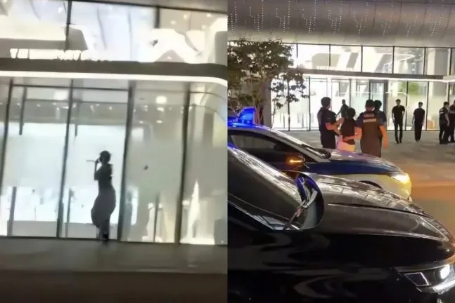 日本粉絲不拿高爾夫球桿砸YG娛樂大樓的玻璃門，抗議YG不重視BLACKPINK的10週年活動。翻攝IG