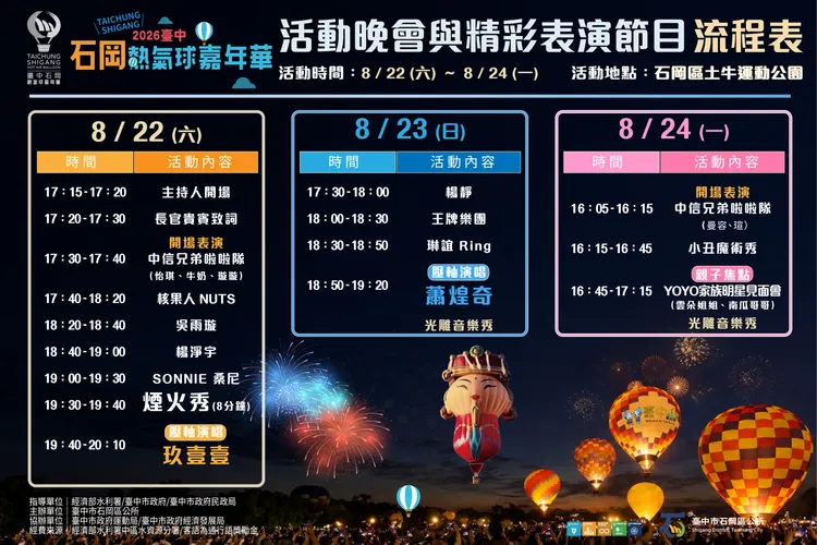 2026台中石岡熱氣球嘉年華活動晚會流程。市府提供