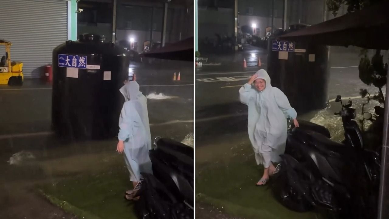 巨大水塔悠悠漂過去!災民雨中笑彎腰 網笑:大自然的神秘力量