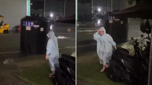 巨大水塔悠悠漂過去！災民雨中笑彎腰　網笑：大自然的神秘力量