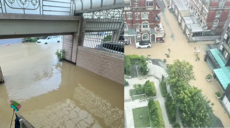 過去每逢大雨必淹水的仁武仁雄商圈，跟這次豪雨相比，積淹水已出現大幅改善。翻攝仁武人大小事，陳姓讀者提供