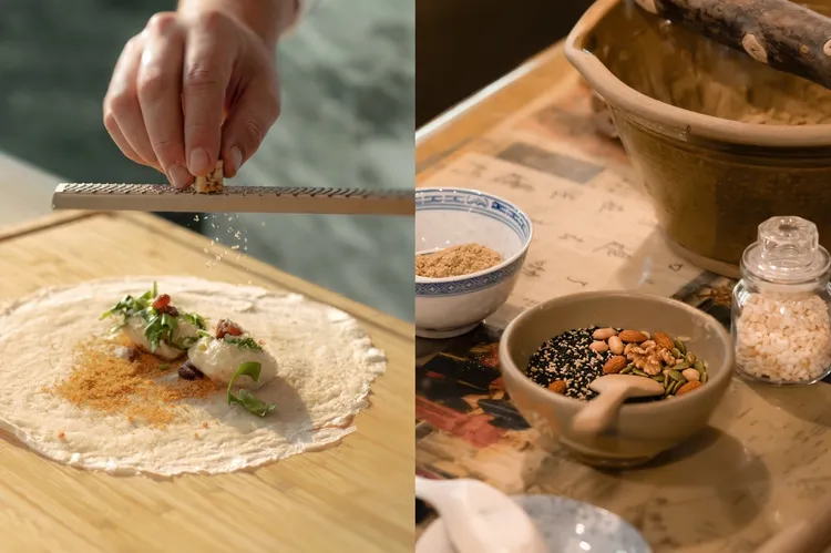 每日下午4至5時，房客可體驗美濃客家擂茶或台灣花生冰淇淋捲，在親手製作中感受地方飲食文化。然一酒店提供