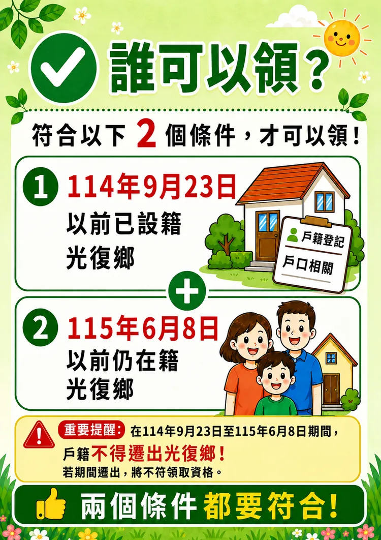 符合兩項條件者，每人可領取1萬元振興禮金。翻攝《花蓮縣光復鄉公所》官網