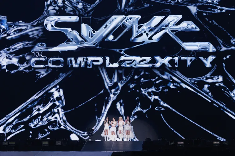 Giselle（左起）、Ningning、Winter、Karina熱力開唱，坦言登大巨蛋有點緊張。Live Nation Taiwan提供