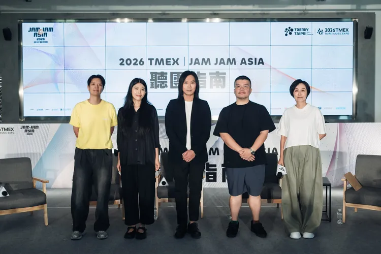 黃韻玲（右起）、迪拉、瑪莎、Mia和Chris今現身北流出席「2026 TMEX｜JAM JAM ASIA 聽團指南」活動。北流提供