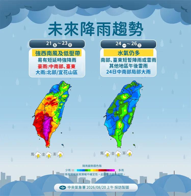 降雨趨勢。氣象署提供