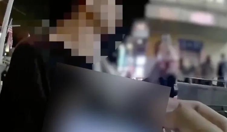 郭男在警方詢問時喝著可樂，聲稱是誤會。翻攝畫面