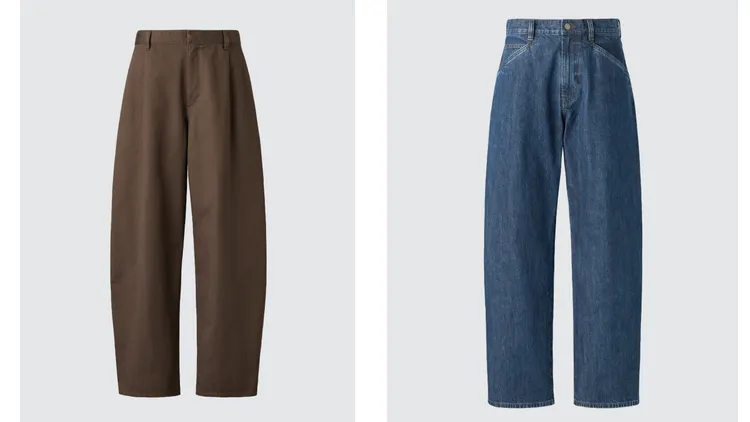 UNIQLO：C繭型褲（左）1490元、UNIQLO：C繭型牛仔褲（右），各1290元。品牌提供