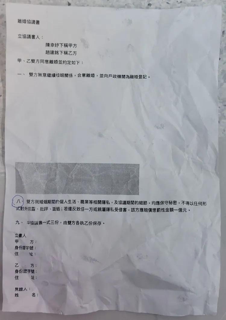 離婚協議書。凃建豐攝