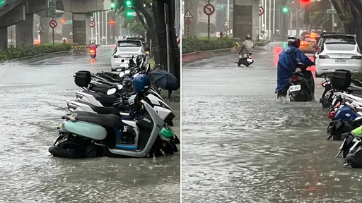 高雄暴雨狂炸！馬路全是水　機車騎過去竟熄火