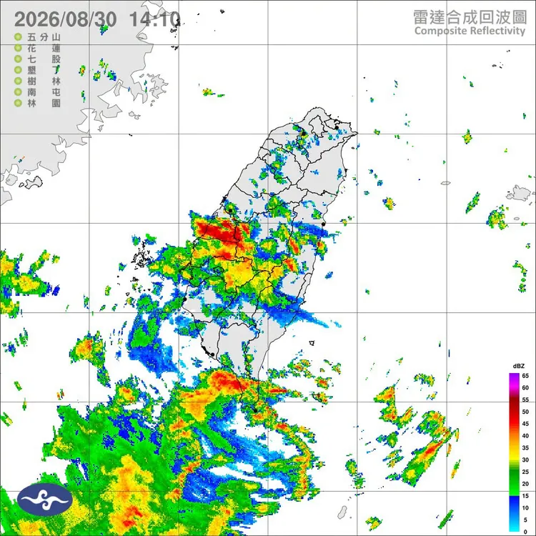 氣象署發布新竹至嘉義、屏東及台東有局部大雨特報。氣象署提供