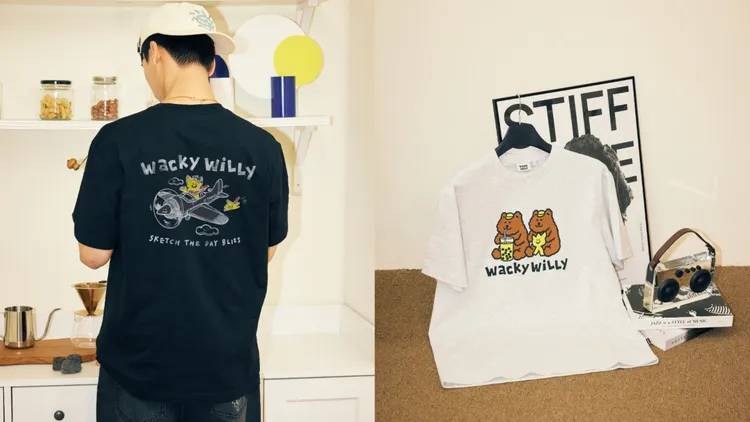 Wacky WiLLy台灣限定台北航空短袖T恤（左）、台灣限定KIKY珍珠奶茶短袖T恤（右），各1490元。品牌提供