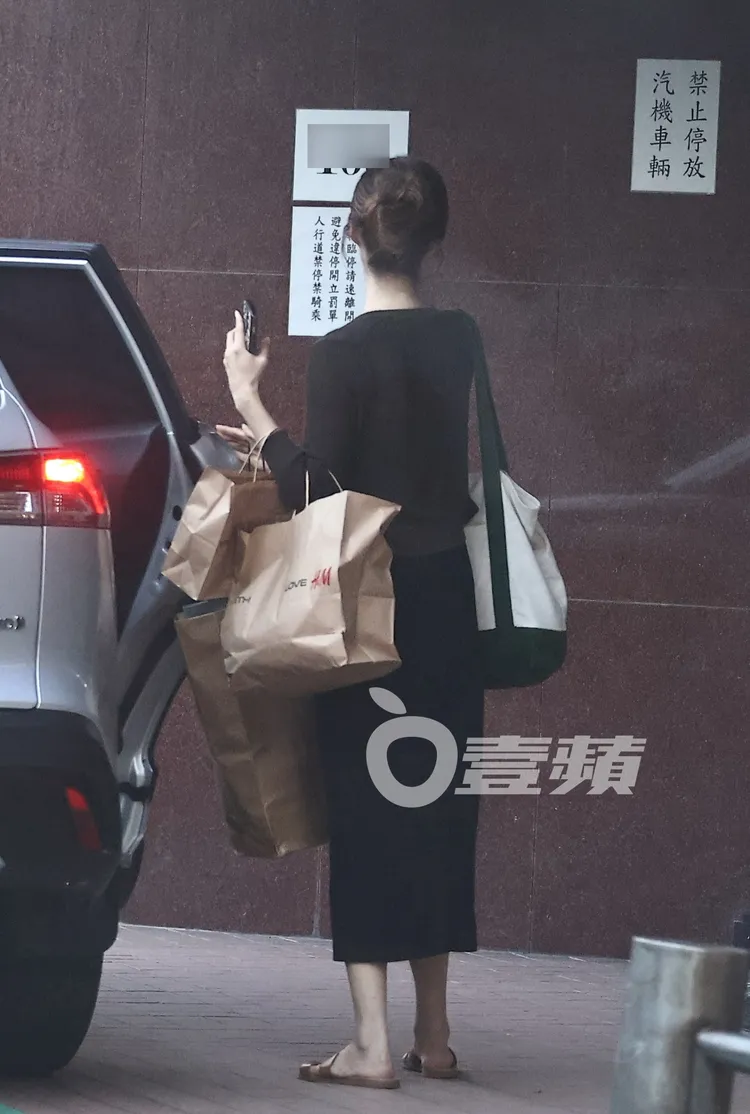 莫允雯大包小包下車。特勤中心攝