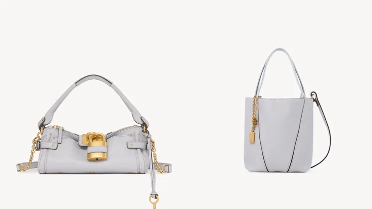 Chloé Paddington灰藍色鎖頭肩背包（左）8萬6800元、Chloé Spin灰藍色皮革手提包（右）4萬5000元。品牌提供