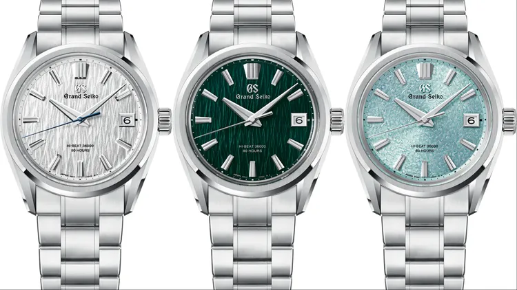 Grand Seiko Evolution 9系列經典白樺SLGH031（左起）、夏白樺SLGH033、嚴美溪SLGH035，各28萬元。品牌提供