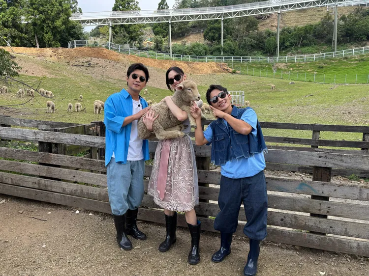 白彌兒（中）帶蔡昌憲（右）、黃迪揚遊南投清境農場，感受最像奧地利風景。三立提供。三立提供