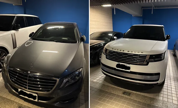 Range Rover、賓士等高價車輛 2 部也被查扣。中檢提供