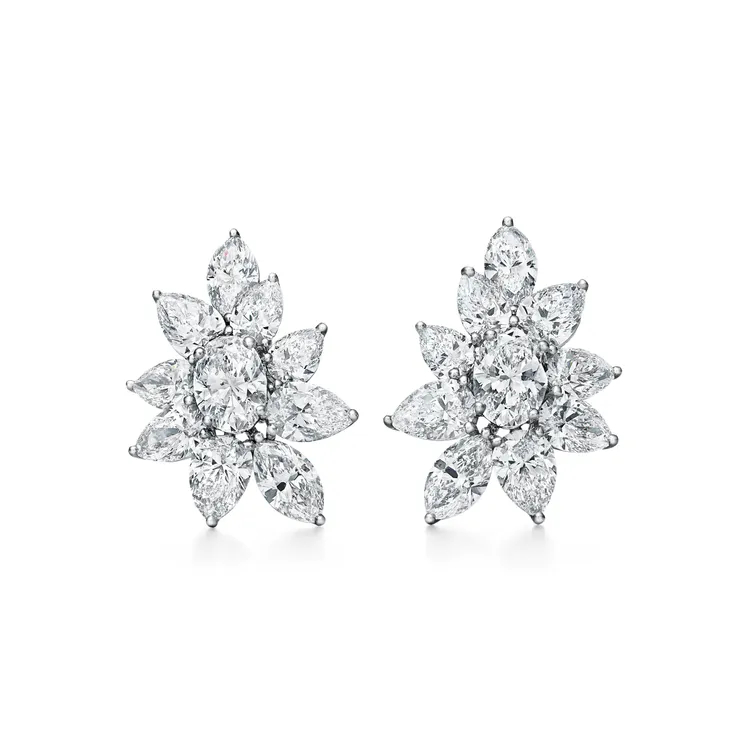 Tiffany高級珠寶系列鉑金鑲嵌鑽石耳環。品牌提供