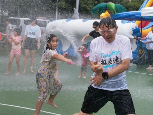柯文哲濕到全身透明　不敵小朋友水彈攻擊