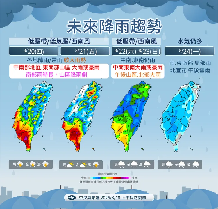 降雨趨勢。氣象署提供