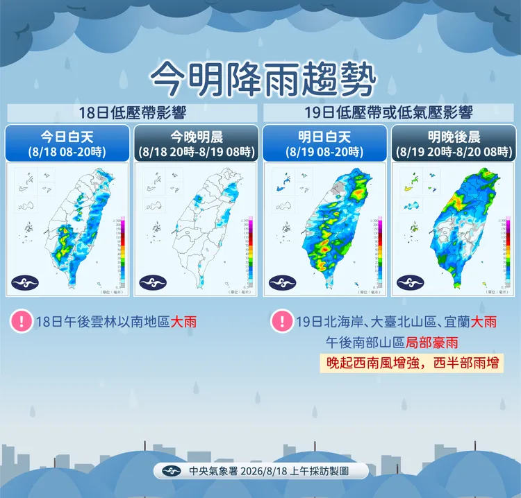 降雨趨勢。氣象署提供